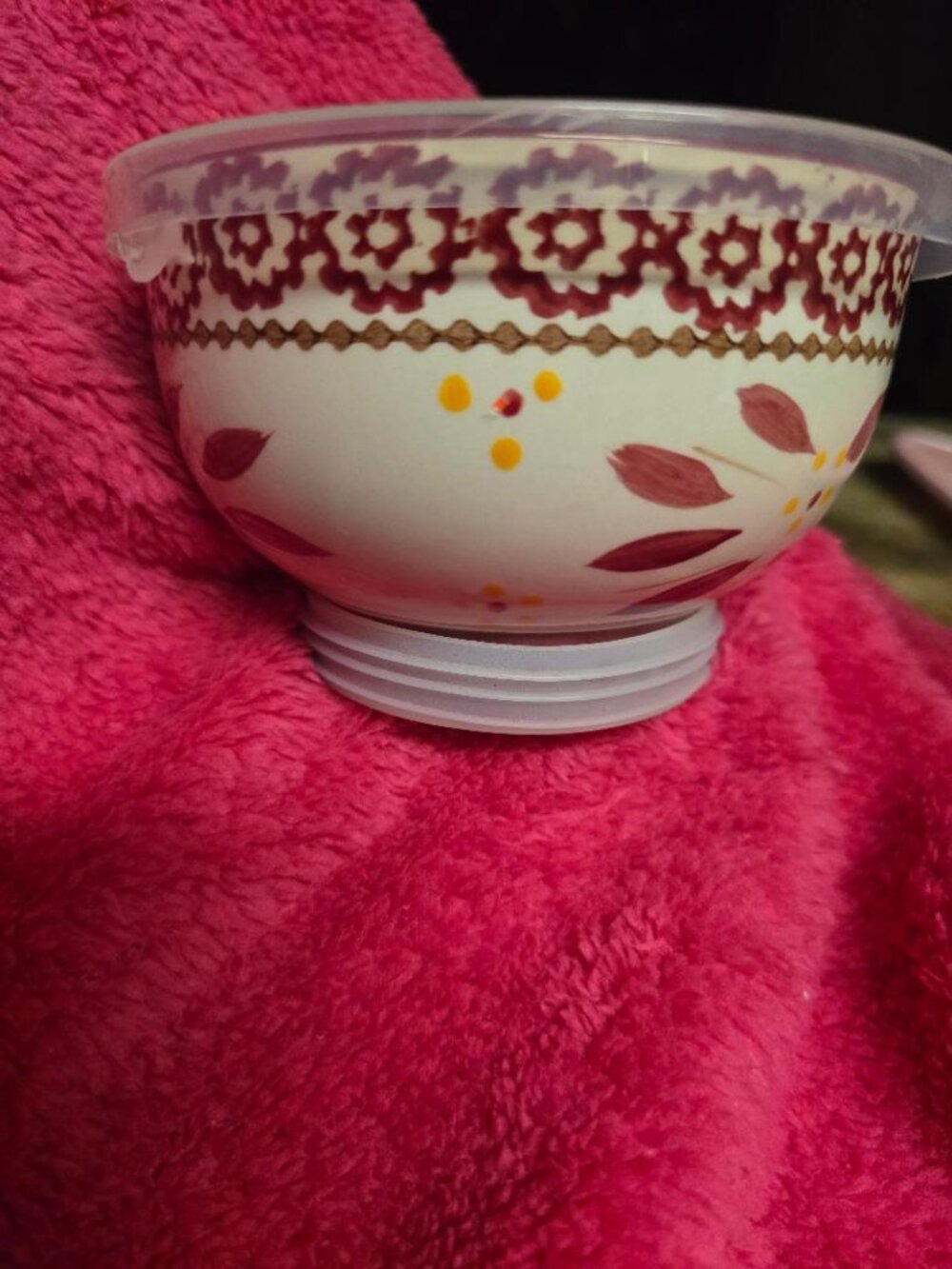 Temptations Old World Red Lazy Susan Center Bowl w/ Lid & Suction Base